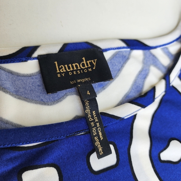 Laundry By Design Dress Womens Blue White Geo Print Stretch 3/4 Sleeve Sz 4 - Picture 6 of 10